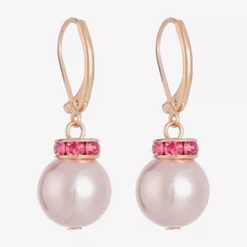 Monet Jewelry Gold Tone & Pink Womens Glass Simulated Pearl Drop Earrings