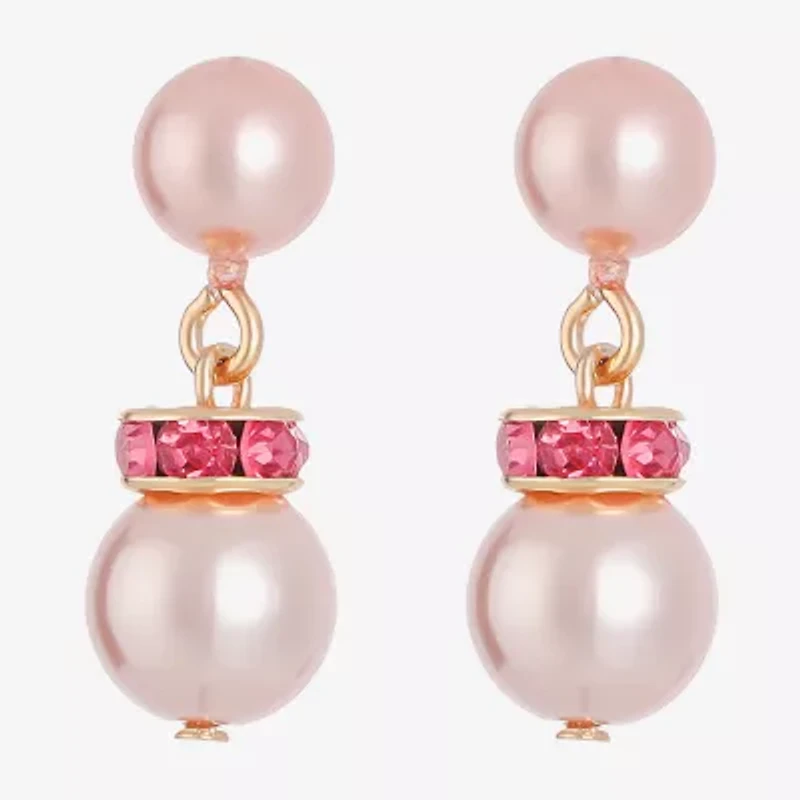 Monet Jewelry Gold Tone & Pink Womens Glass Simulated Pearl Hypoallergenic Drop Earrings