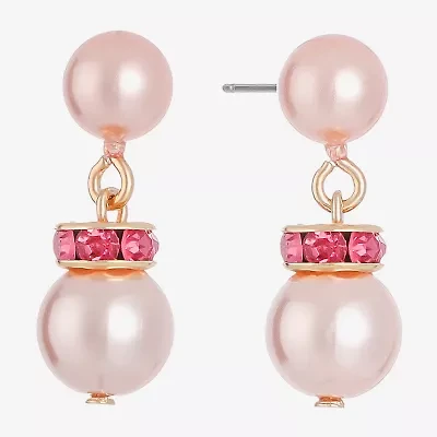 Monet Jewelry Gold Tone & Pink Womens Glass Simulated Pearl Hypoallergenic Drop Earrings