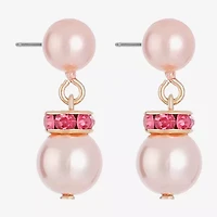 Monet Jewelry Gold Tone & Pink Womens Glass Simulated Pearl Hypoallergenic Drop Earrings