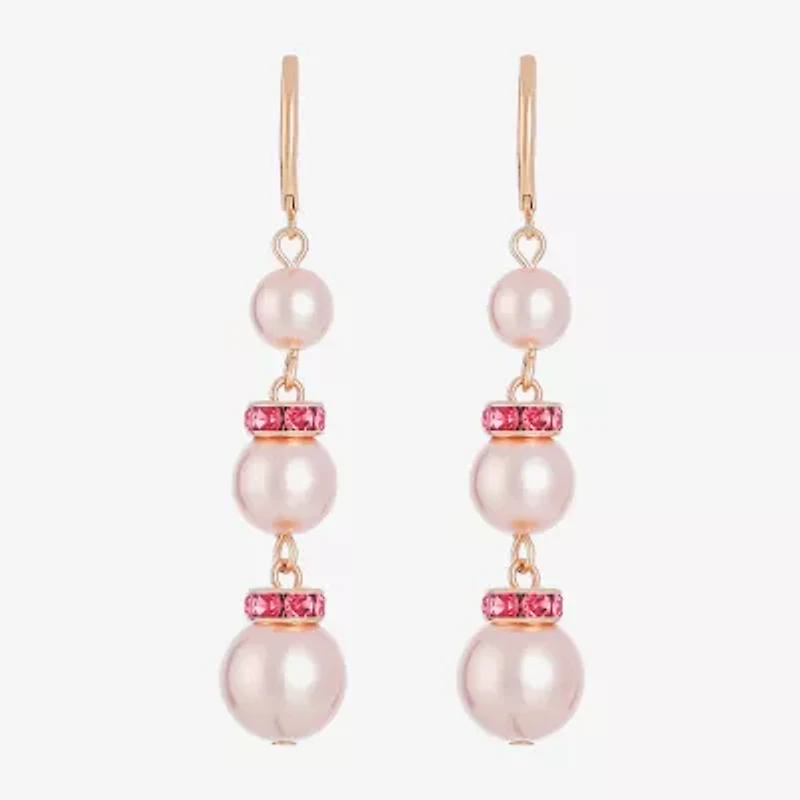 Monet Jewelry Gold Tone & Pink Womens Glass Simulated Pearl Drop Earrings