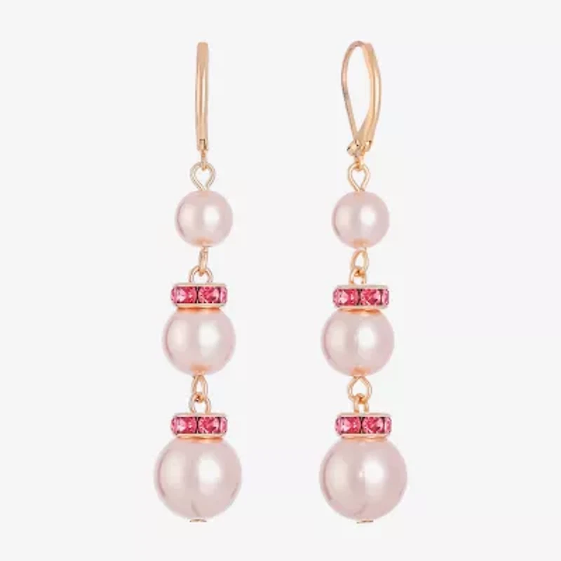 Monet Jewelry Gold Tone & Pink Womens Glass Simulated Pearl Drop Earrings