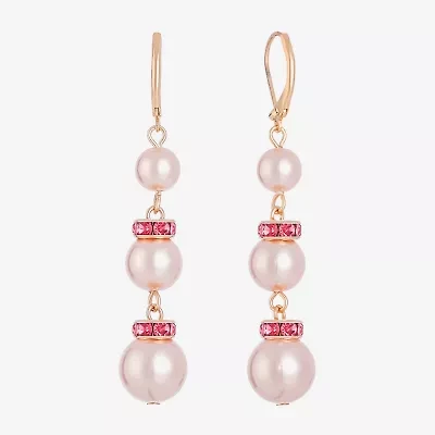 Monet Jewelry Gold Tone & Pink Womens Glass Simulated Pearl Drop Earrings
