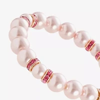 Monet Jewelry Gold Tone & Pink Womens Glass Simulated Pearl Stretch Bracelet