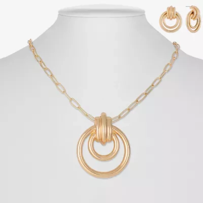 Liz Claiborne Orbital Pendant Necklace & Drop Earring Womens Hypoallergenic 2-pc. Jewelry Set