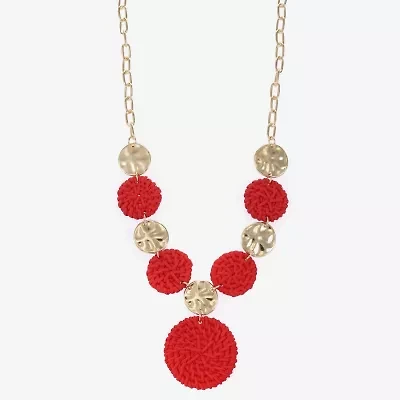 Liz Claiborne Gold Tone Hammered Raffia Womens Round 17 Inch Pendant Necklace