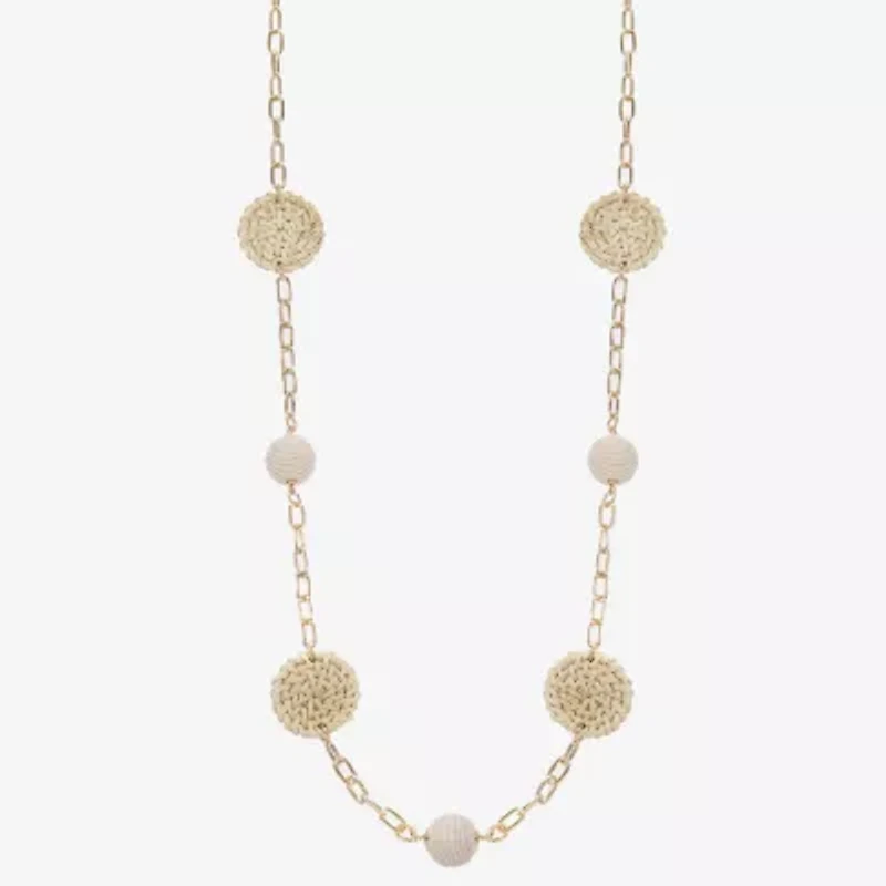 Liz Claiborne Gold Tone Raffia Womens 36 Inch Strand Necklace