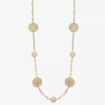 Liz Claiborne Gold Tone Raffia Womens 36 Inch Strand Necklace