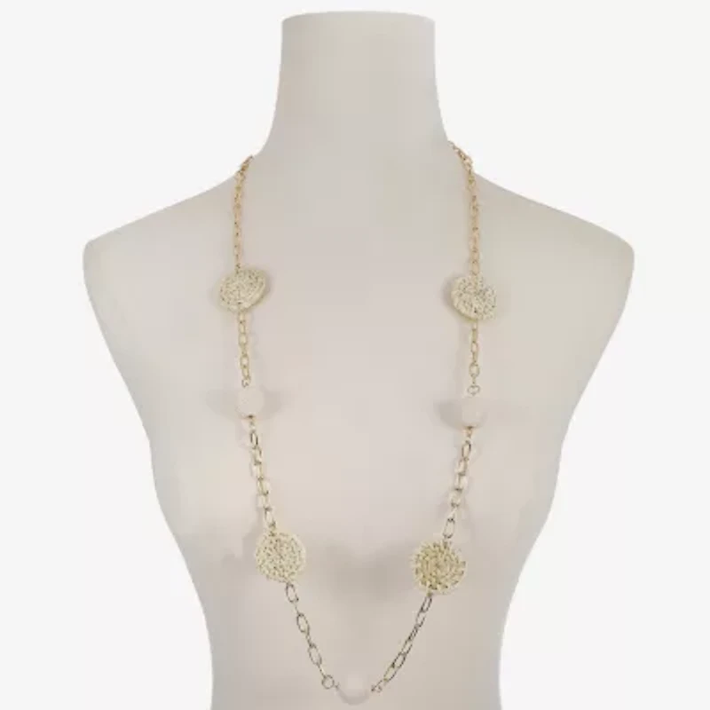 Liz Claiborne Gold Tone Raffia Womens 36 Inch Strand Necklace