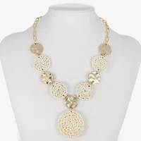 Liz Claiborne Gold Tone Hammered Raffia Womens Round 17 Inch Pendant Necklace