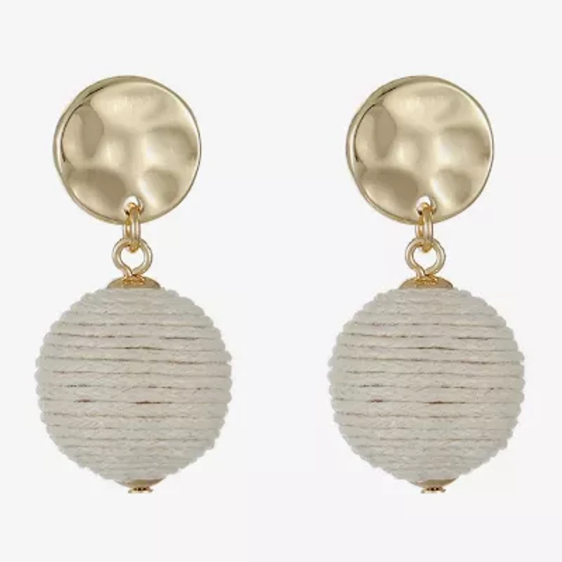 Liz Claiborne Gold Tone Hammered Raffia Womens Round Hypoallergenic Drop Earrings