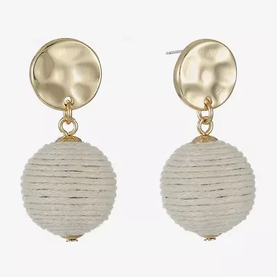 Liz Claiborne Gold Tone Hammered Raffia Womens Round Hypoallergenic Drop Earrings