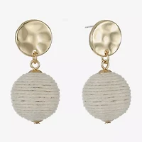 Liz Claiborne Gold Tone Hammered Raffia Womens Round Hypoallergenic Drop Earrings