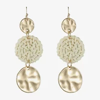 Liz Claiborne Gold Tone Hammered Raffia Womens Round Drop Earrings