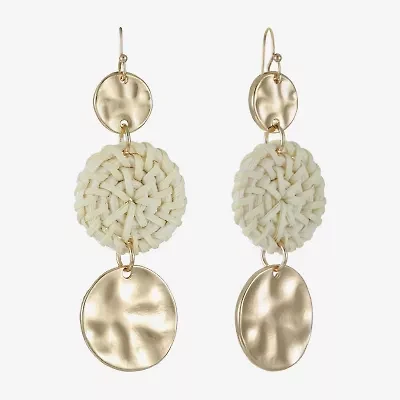 Liz Claiborne Gold Tone Hammered Raffia Womens Round Drop Earrings