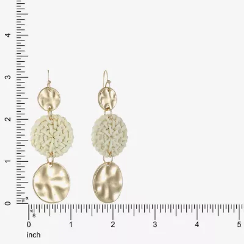 Liz Claiborne Gold Tone Hammered Raffia Womens Round Drop Earrings