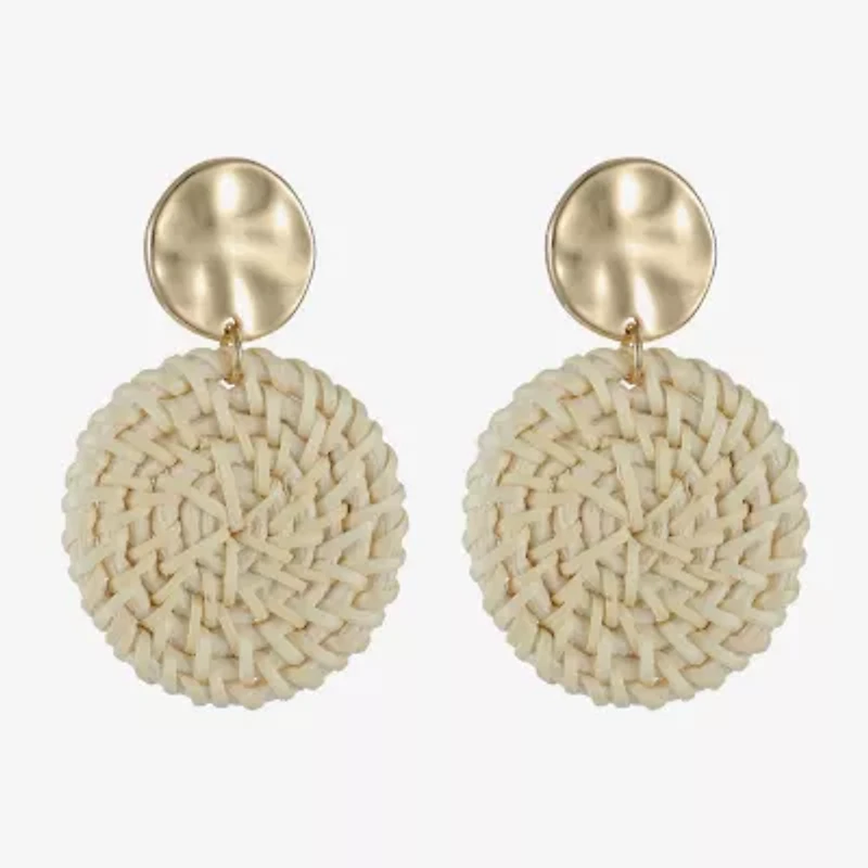 Liz Claiborne Gold Tone Hammered Raffia Womens Round Hypoallergenic Drop Earrings