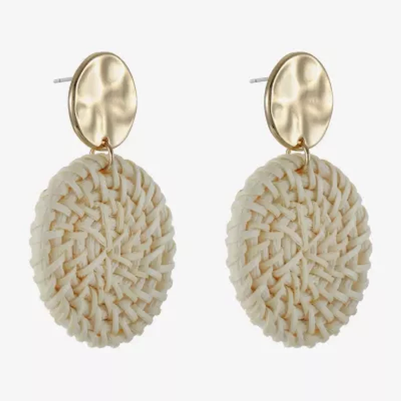 Liz Claiborne Gold Tone Hammered Raffia Womens Round Hypoallergenic Drop Earrings