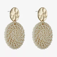 Liz Claiborne Gold Tone Hammered Raffia Womens Round Hypoallergenic Drop Earrings