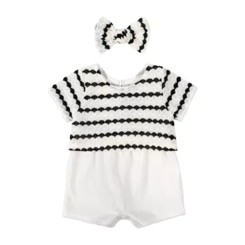 Baby Essentials Girls Short Sleeve Striped 2-pc. Romper