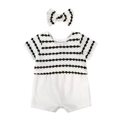 Baby Essentials Girls Short Sleeve Striped 2-pc. Romper