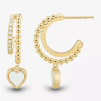 Womens 1/5 CT. Genuine White Mother Of Pearl 14K Gold Over Silver 24.4mm Heart Hoop Earrings