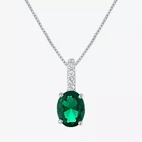 Womens Lab Created Green Emerald Sterling Silver Oval 18 Inch Pendant Necklace