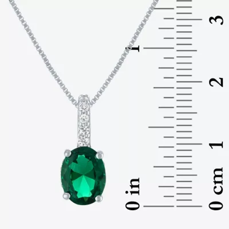 Womens Lab Created Green Emerald Sterling Silver Oval 18 Inch Pendant Necklace