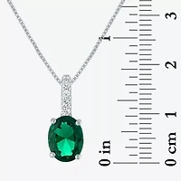 Womens Lab Created Green Emerald Sterling Silver Oval 18 Inch Pendant Necklace