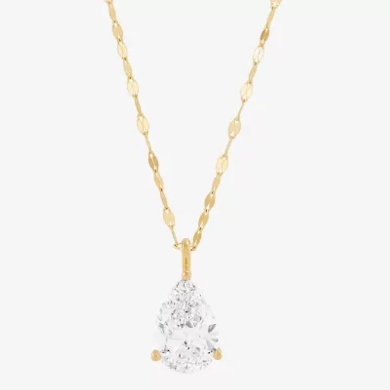 (H-I / Si1-Si2) Womens 2 CT. Lab Grown White Diamond 14K Gold Pear 18 Inch Pendant Necklace
