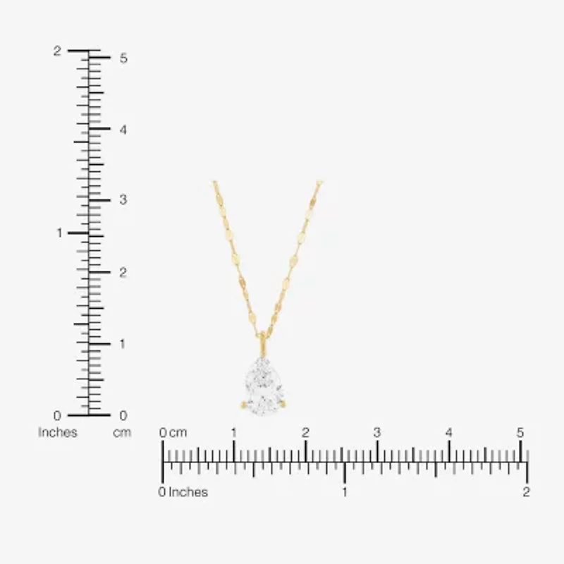 (H-I / Si1-Si2) Womens 2 CT. Lab Grown White Diamond 14K Gold Pear 18 Inch Pendant Necklace