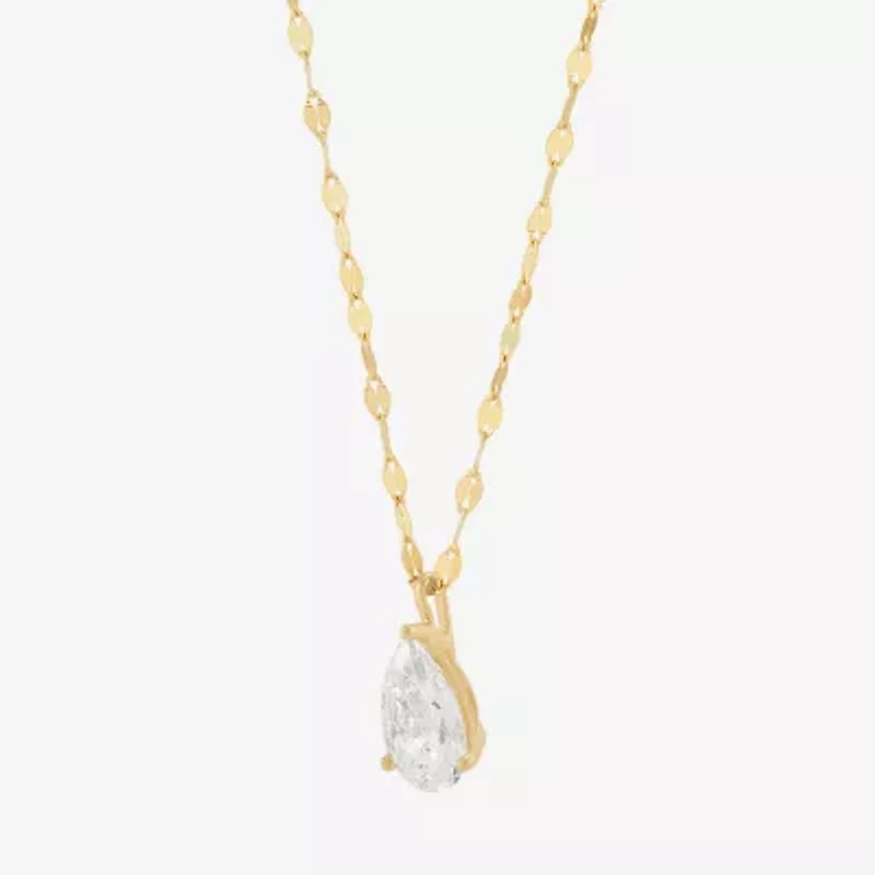 (H-I / Si1-Si2) Womens 2 CT. Lab Grown White Diamond 14K Gold Pear 18 Inch Pendant Necklace