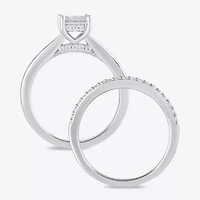 H / I1-I2) Womens 1/ CT. T.W. Lab Grown White Diamond Sterling Silver Halo Bridal Set