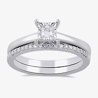 H / I1-I2) Womens 1/ CT. T.W. Lab Grown White Diamond Sterling Silver Halo Bridal Set