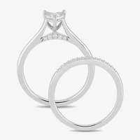 (H / I1-I2) Womens 1/4 CT. T.W. Lab Grown White Diamond Sterling Silver Heart Halo Bridal Set