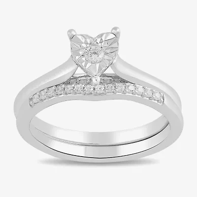 (H / I1-I2) Womens 1/4 CT. T.W. Lab Grown White Diamond Sterling Silver Heart Halo Bridal Set