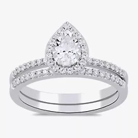 (H / I1-I2) Womens 5/8 CT. T.W. Lab Grown White Diamond Sterling Silver Pear Side Stone Bridal Set