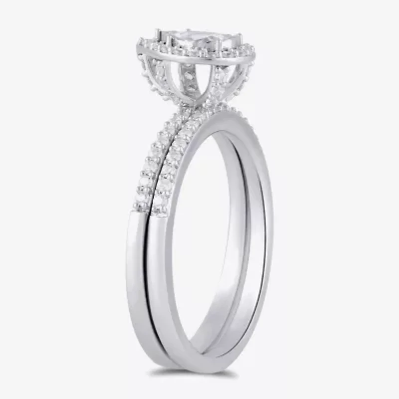 (H / I1-I2) Womens 5/8 CT. T.W. Lab Grown White Diamond Sterling Silver Pear Side Stone Bridal Set