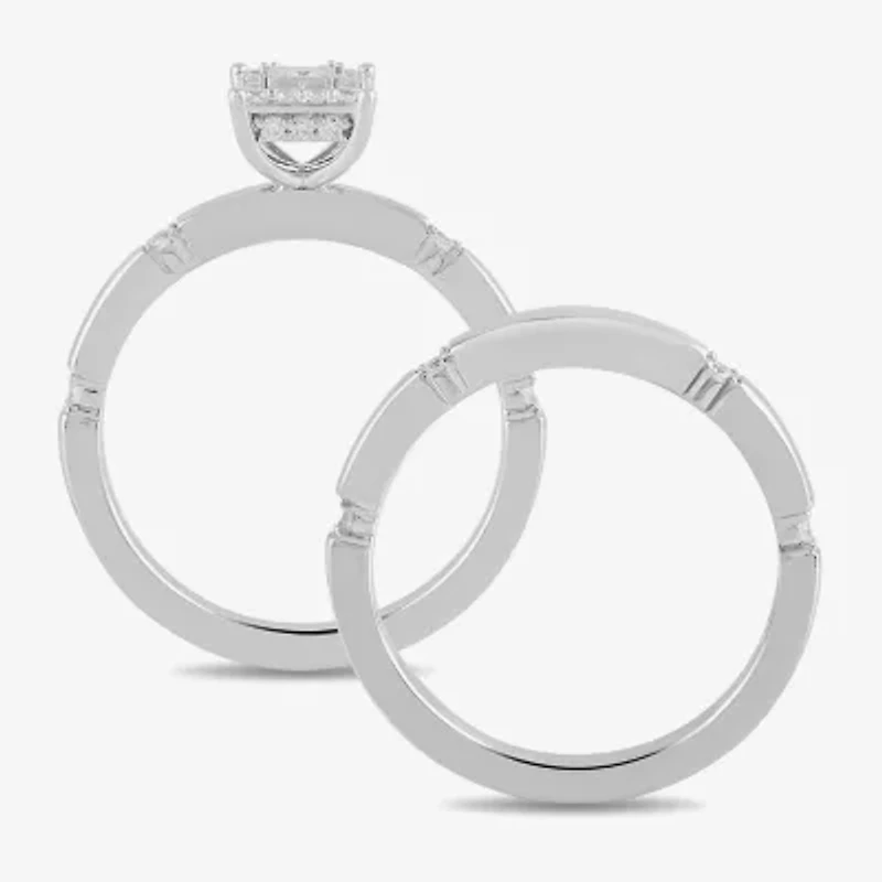 (H / I1-I2) Womens 1/4 CT. T.W. Lab Grown White Diamond Sterling Silver Halo Bridal Set
