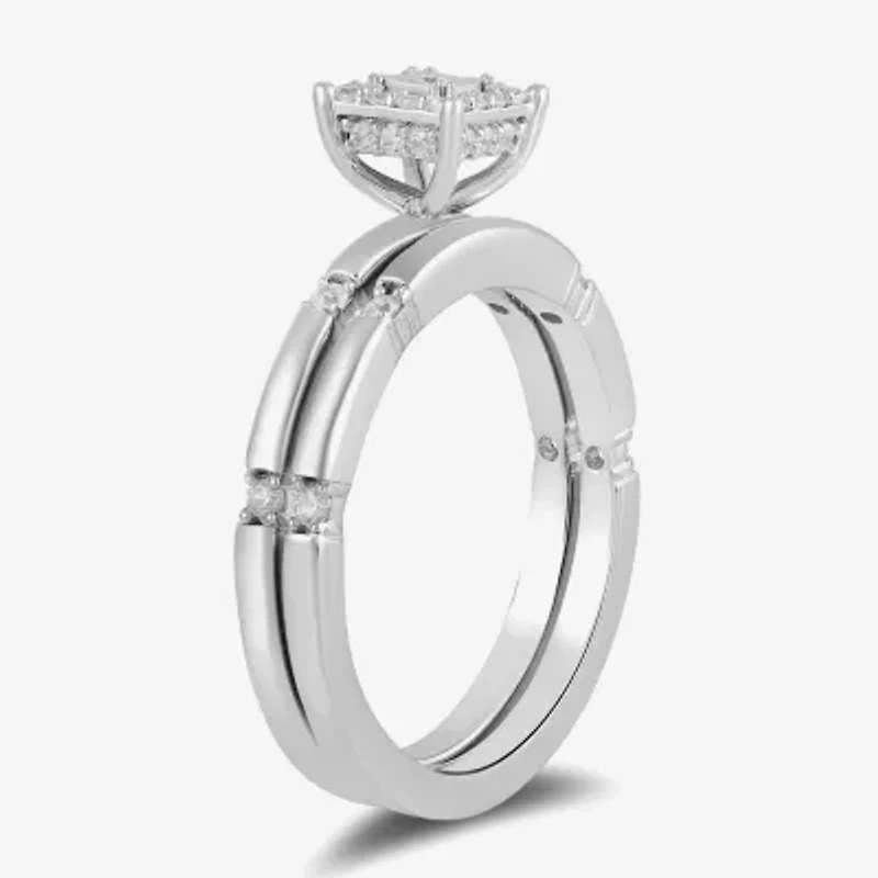 (H / I1-I2) Womens 1/4 CT. T.W. Lab Grown White Diamond Sterling Silver Halo Bridal Set
