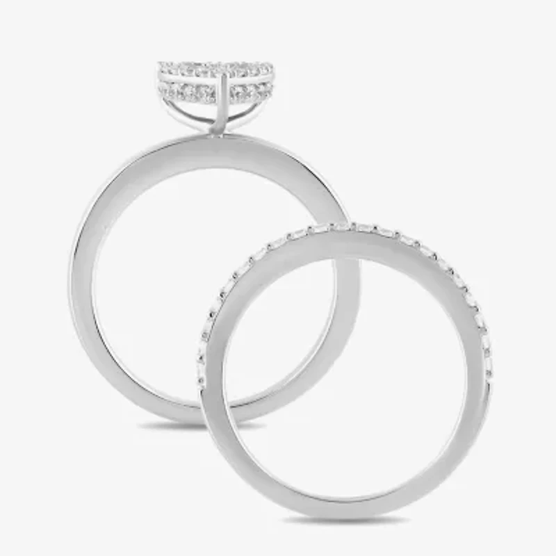 (H / I1-I2) Womens 1/2 CT. T.W. Lab Grown White Diamond Sterling Silver Heart Halo Bridal Set