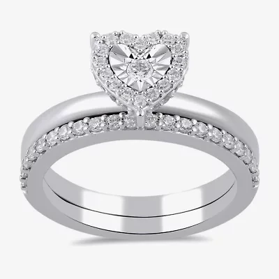 (H / I1-I2) Womens 1/2 CT. T.W. Lab Grown White Diamond Sterling Silver Heart Halo Bridal Set