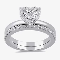 (H / I1-I2) Womens 1/2 CT. T.W. Lab Grown White Diamond Sterling Silver Heart Halo Bridal Set