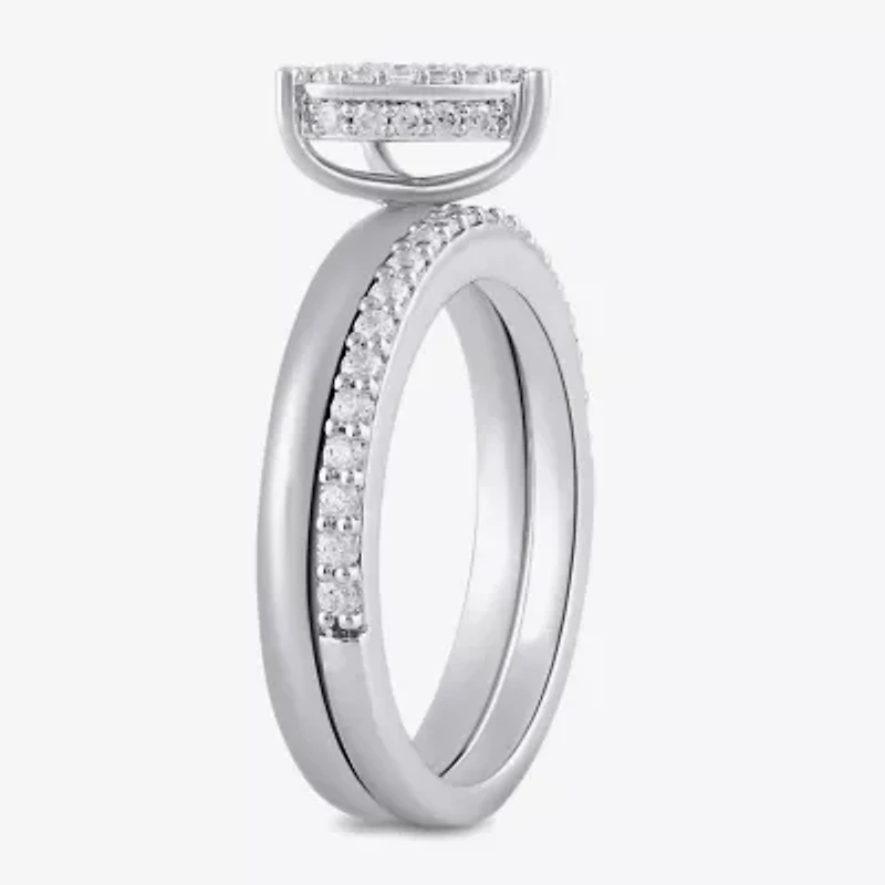 (H / I1-I2) Womens 1/2 CT. T.W. Lab Grown White Diamond Sterling Silver Heart Halo Bridal Set