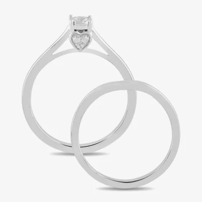 (H / I1-I2) Womens 1/10 CT. T.W. Lab Grown White Diamond Sterling Silver Round Halo Bridal Set