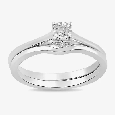 (H / I1-I2) Womens 1/10 CT. T.W. Lab Grown White Diamond Sterling Silver Round Halo Bridal Set