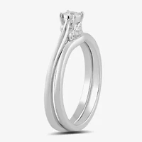 (H / I1-I2) Womens 1/10 CT. T.W. Lab Grown White Diamond Sterling Silver Round Halo Bridal Set