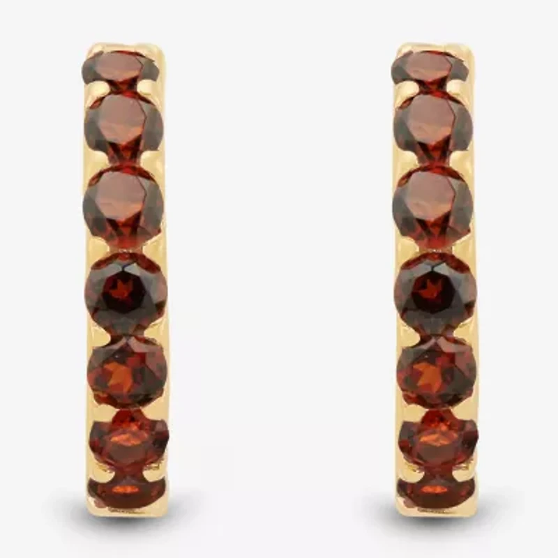 Womens Genuine Red Garnet 14K Gold Over Silver 14.7mm Round Hoop Earrings