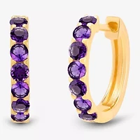Womens Genuine Purple Amethyst 14K Gold Over Silver 14.7mm Round Hoop Earrings