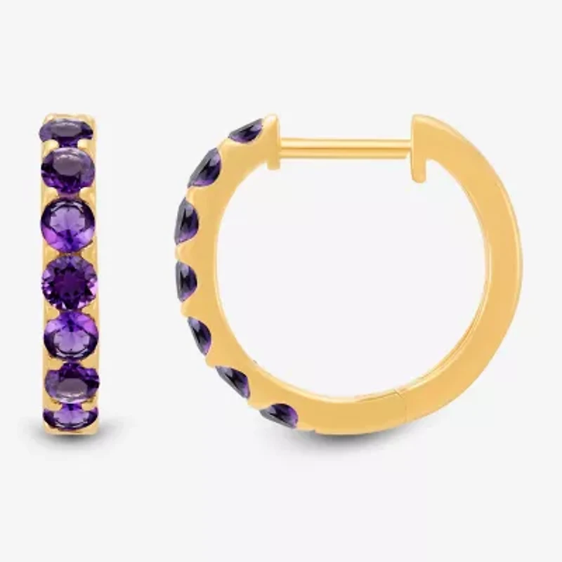 Womens Genuine Purple Amethyst 14K Gold Over Silver 14.7mm Round Hoop Earrings